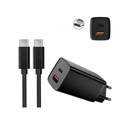 Laadija USB-C: Juhe 2m + Adapter 1xUSB-C + 1xUSB, kuni 45W QuickCharge
