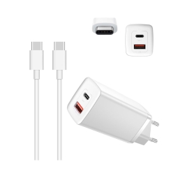 Charger USB-C: Cable 1m + Adapter 1xUSB-C + 1xUSB, up to 45W QuickCharge