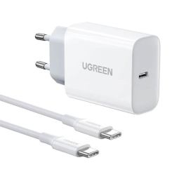 Laadija USB-C: Juhe 2m + Adapter 1xUSB-C, kuni 30W, QuickCharge kuni 20V 1.5A: Ugreen CD127 - Valge