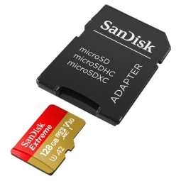 128GB microSDXC memory card Sandisk Extreme Plus, up to W90/R190