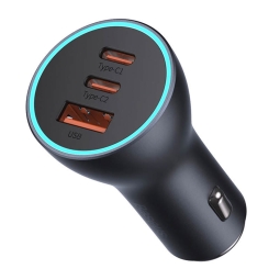 Car charger 2xUSB-C + 1xUSB, up to 65W (25W+20W+20W), QuickCharge: Baseus Contactor Pro - Gray