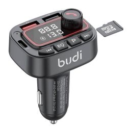 FM трансмиттер (USB, MicroSD, Bluetooth 5.0), автомобильная зарядка: 1xUSB-C, 2xUSB, до 30W: Budi Cct19 - Чёрный