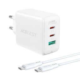 Зарядка USB-C: Кабель 1m + Адаптер 2xUSB-C, 1xUSB, до 65W, QuickCharge до 20V 3.25A: Acefast A13 - Белый