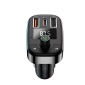 FM трансмиттер (USB, micro SD, Bluetooth 5.0), автомобильная зарядка: 1xUSB-C, 1xUSB, до 25W: Xo C09 - Чёрный