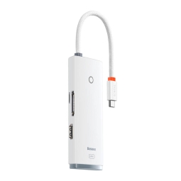 Hub USB-C dock 1xHDMI 4K30Hz, 1xUSB-C, 2xUSB 3.0, MicroSD+SD kaardilugeja: Baseus Airjoy Lite - White