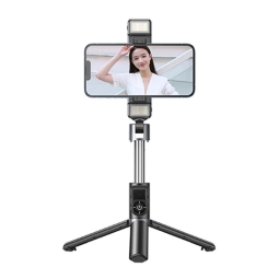 Selfie stick, tripod, up to 105cm, LED, Bluetooth, 184g: Remax P13 - Black