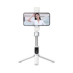 Selfie stick, tripod, up to 105cm, LED, Bluetooth, 184g: Remax P13 - White
