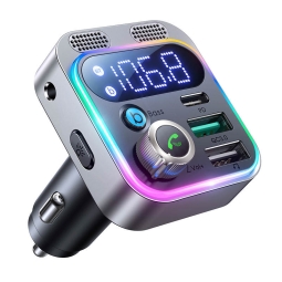 FM трансмиттер (USB, Bluetooth 5.0, AUX), автомобильная зарядка: 1xUSB-C, 1xUSB, до 30W: Joyroom CL16 -  Серебристый
