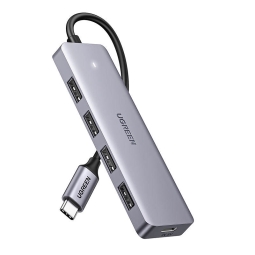 Делитель, хаб USB-С hub: 4xUSB 3.0 + USB-C power, 0.15m: Ugreen CM219 - Тёмно-серый
