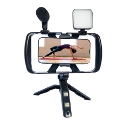 Selfie держатель для телефона, свет, микрофон, трипод, Bluetooth пульт - Чёрный