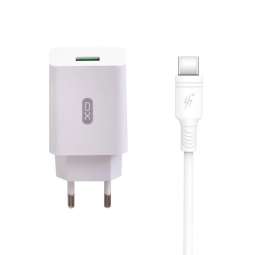 Зарядка USB-C: Кабель 1m + Адаптер 1xUSB, до 3A, QuickCharge: XO L36 - Белый
