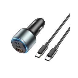 Autolaadija USB-C: Juhe 1m + Adapter 2xUSB-C + 1xUSB, kuni 95W (max: 65W,30W,18W), QuickCharge: Hoco NZ9 - Must