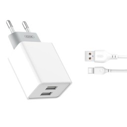 Зарядка USB-C: Кабель 1m + Адаптер 1xUSB, до 2.4A: XO L65 - Белый