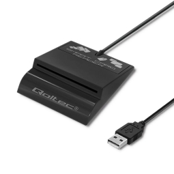 ID Card reader: USB male + USB-C adapter - ID card, Smart card: Qoltec - Black