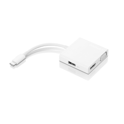 Adapter: USB-C, pistik - HDMI, 4K, 3840x2160 + VGA + USB 3.0, pesa: Lenovo USB-C Hub 3in1 - Valge