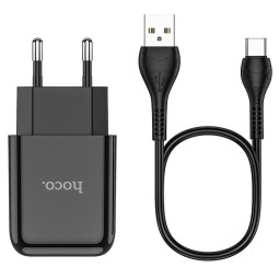 Charger USB-C: Cable 1m + Adapter 1xUSB, up to 2.1A: Hoco N2 - Black