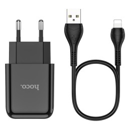 Charger iPhone iPad Lightning: Cable 1m + Adapter 1xUSB, up to 2.1A: Hoco N2 - Black
