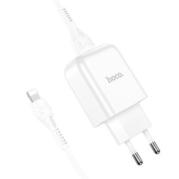 Laadija iPhone iPad Lightning: Juhe 1m + Adapter 1xUSB, kuni 2.1A: Hoco N2 - Valge