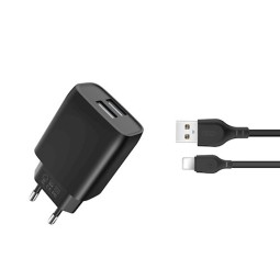 Charger iPhone iPad Lightning: Cable 1m + Adapter 1xUSB, up to 2.4A: XO L57 - Black