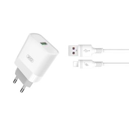 iPhone, iPad laadija: Кабель 1m Lightning + Адаптер 1xUSB, до 15W, QuickCharge: XO L63 - Белый