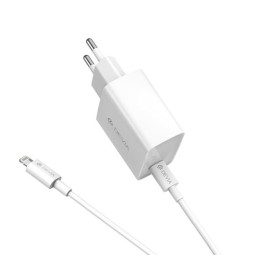 iPhone, iPad laadija: Cable 1m Lightning + Adapter 1xUSB-C, up to 20W, QuickCharge: Devia E11 - White