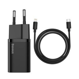 iPhone, iPad laadija: Cable 1m Lightning + Adapter 1xUSB-C, up to 20W, QuickCharge: Baseus Super Si - Black