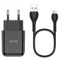 Зарядка Micro USB: Кабель 1m + Адаптер 1xUSB, до 2.1A: Hoco N2 - Чёрный