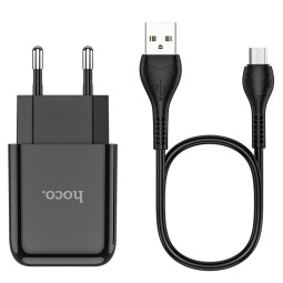 Charger Micro USB: Cable 1m + Adapter 1xUSB, up to 2.1A: Hoco N2 - Black