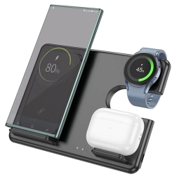Juhtmevaba QI laadija 3in1, kuni 15W, Samsung Watch: Hoco Geek Folding - Must