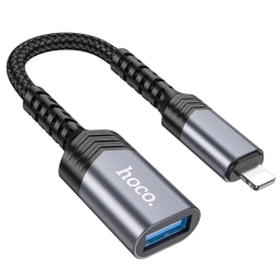 0.1m, USB 3.0, мама - Lightning, папа, aдаптер, переходник: Hoco UA24 - Чёрный