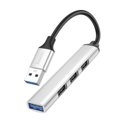 Делитель, хаб USB 3.0 hub: 1xUSB 3.0, 3xUSB 2.0, 0.13m: Hoco Hb26 -  Серебристый
