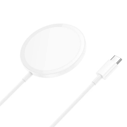 Беспроводная QI зарядка, до 15W, Magsafe, USB-C кабель: Hoco CW52 - Белый