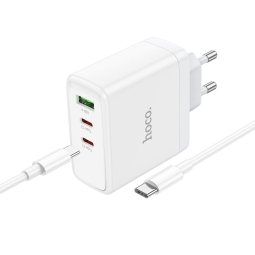 Charger USB-C: Cable 1m + Adapter 2xUSB-C, 1xUSB, up to 65W, QuickCharge up to 20V 3.25A: Hoco N30 - White