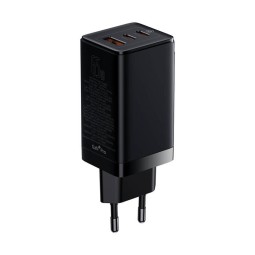 Зарядка USB-C: Кабель 1m + Адаптер 2xUSB-C, 1xUSB, до 65W, QuickCharge до 20V 3.25A: Baseus GaN3 Pro - Чёрный
