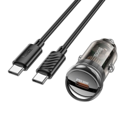 Autolaadija USB-C: Juhe 1m + Adapter 1xUSB-C, kuni 30W, QuickCharge: Hoco Z53 - Must