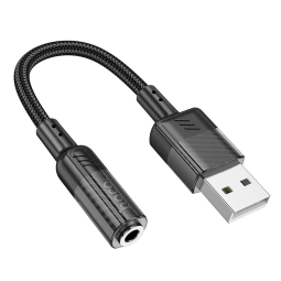 Адаптер: USB, папа - 1x 4pin Audio-jack, AUX, 3.5mm, микрофон+стерео, мама: Hoco LS37 - Чёрный