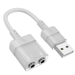 Adapter: USB, male - 2x 3pin Audio-jack, AUX, 3.5mm, mic+stereo, female: Hoco LS37 - Gray