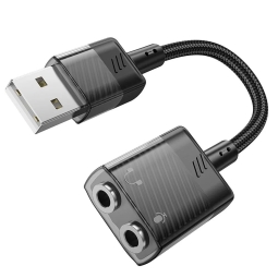 Adapter: USB, male - 2x 3pin Audio-jack, AUX, 3.5mm, mic+stereo, female: Hoco LS37 - Black