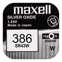 SR43 watch battery, 1x - Maxell - SR43, SR1142, L1142, 301, 386 - SG12, LR1142, AG12, LR43, 186