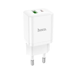 Charger 1xUSB + 1xUSB-C, up to 20W, QuickCharge: Hoco N28 - White