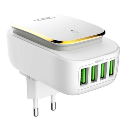 Charger iPhone iPad Lightning: Kaabel 1m + Adapter 4xUSB, up to 22W, up to 5V 2.4A 12W: Ldnio A2204 - White