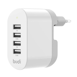 Зарядка 4xUSB до 34W (USB max 5V 2.4A): Budi 90 Folding - Белый
