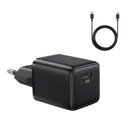Зарядка USB-C: Kaabel 1m + Адаптер 1xUSB-C, до 25W, QuickCharge до 12V 2.1A: Joyroom Mini L-P251 - Чёрный