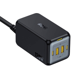 Charger 2xUSB + 2xUSB-C, up to 120W, QuickCharge up to 20V 5A 100W: AOHi Magcube Pro - Black