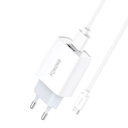 Charger Micro USB: Kaabel 1.2m + Adapter 2xUSB, up to 12W (5V 2.4A): Foneng EU30 - White