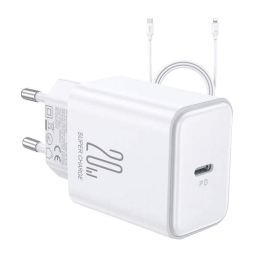 iPhone, iPad laadija: Cable 1m Lightning + Adapter 1xUSB-C, up to 20W, QuickCharge: Joyroom Tcf06 - White