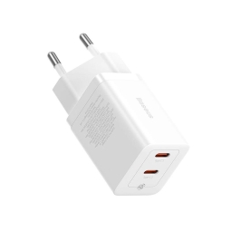 Charger 2xUSB-C, up to 40W, QuickCharge up to 20V 2A: Baseus GaN5 Pro - White