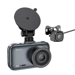 Car Dash Camera Hoco DV6, Front + Rear: FHD 30fps 140o + 720p 5.5m cable, 3"LCD - Black
