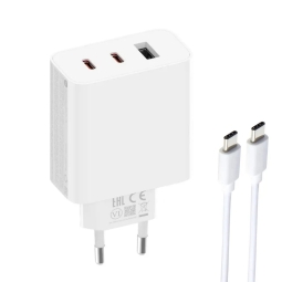 Charger USB-C: Cable 1.5m + Adapter 2xUSB-C, 1xUSB, up to 67W, QuickCharge: Xiaomi 67W GaN Charger 2C1A - White