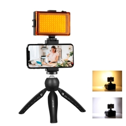 Selfie hoidik raam telefonile, LED, tripod - Must